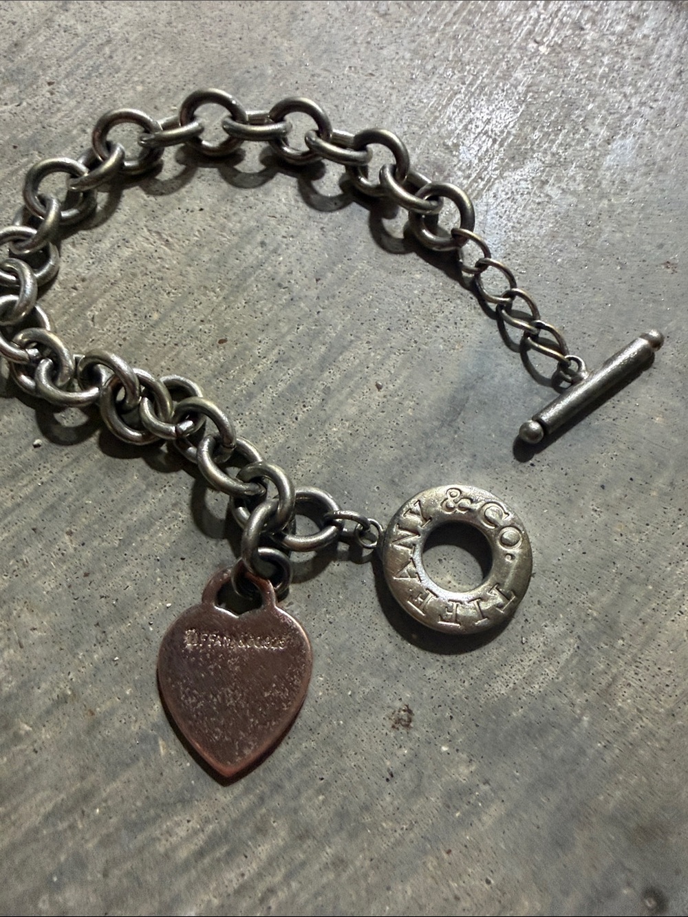 (Tiffany & Co.) Sterling Silver Toggle Chain Bracelet with Heart Charm